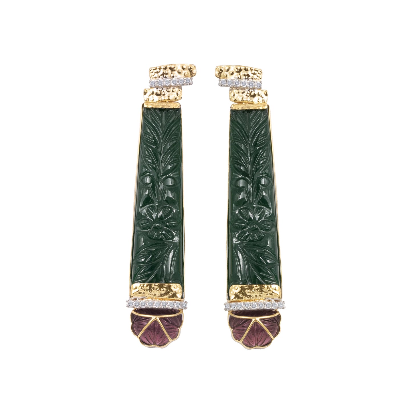 green_stone_carved_diamond_earrings