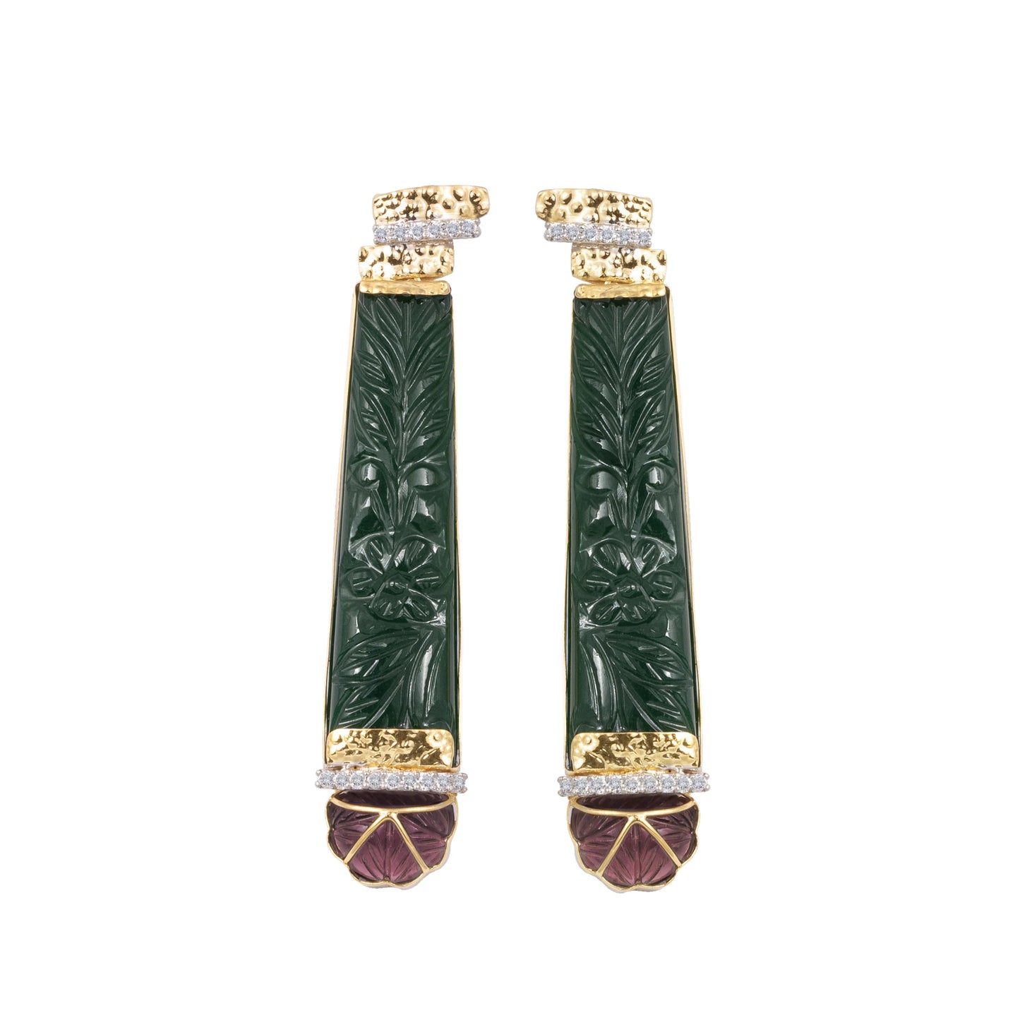 green_stone_carved_diamond_earrings