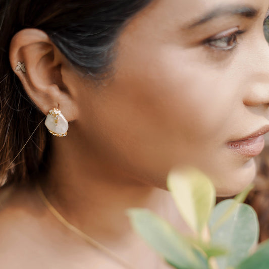 Diamond Engraved Pearl Earrings B