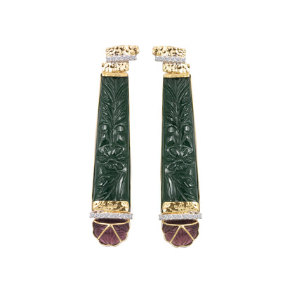 green_stone_carved_diamond_earrings