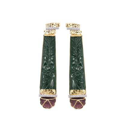 green_stone_carved_diamond_earrings