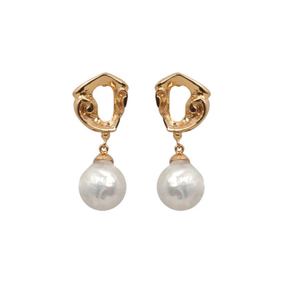 Crushed Gold Pearl Earrings C