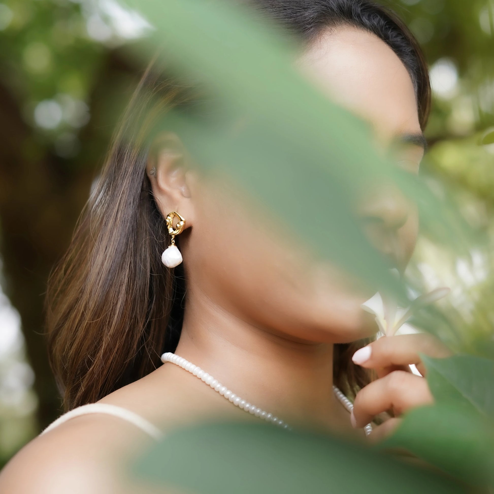 Crushed Gold Pearl Earrings F