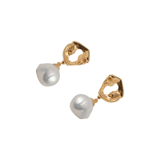 Crushed Gold Pearl Earrings A
