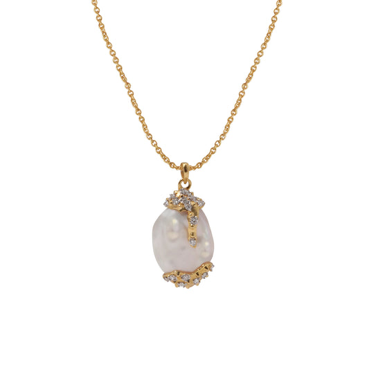 Diamond Engraved Pearl Pendant A