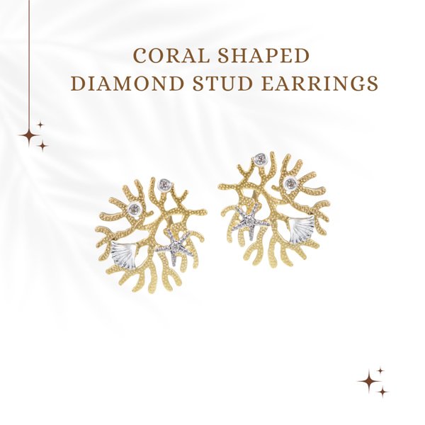 Coral Shaped Diamond Stud Earrings